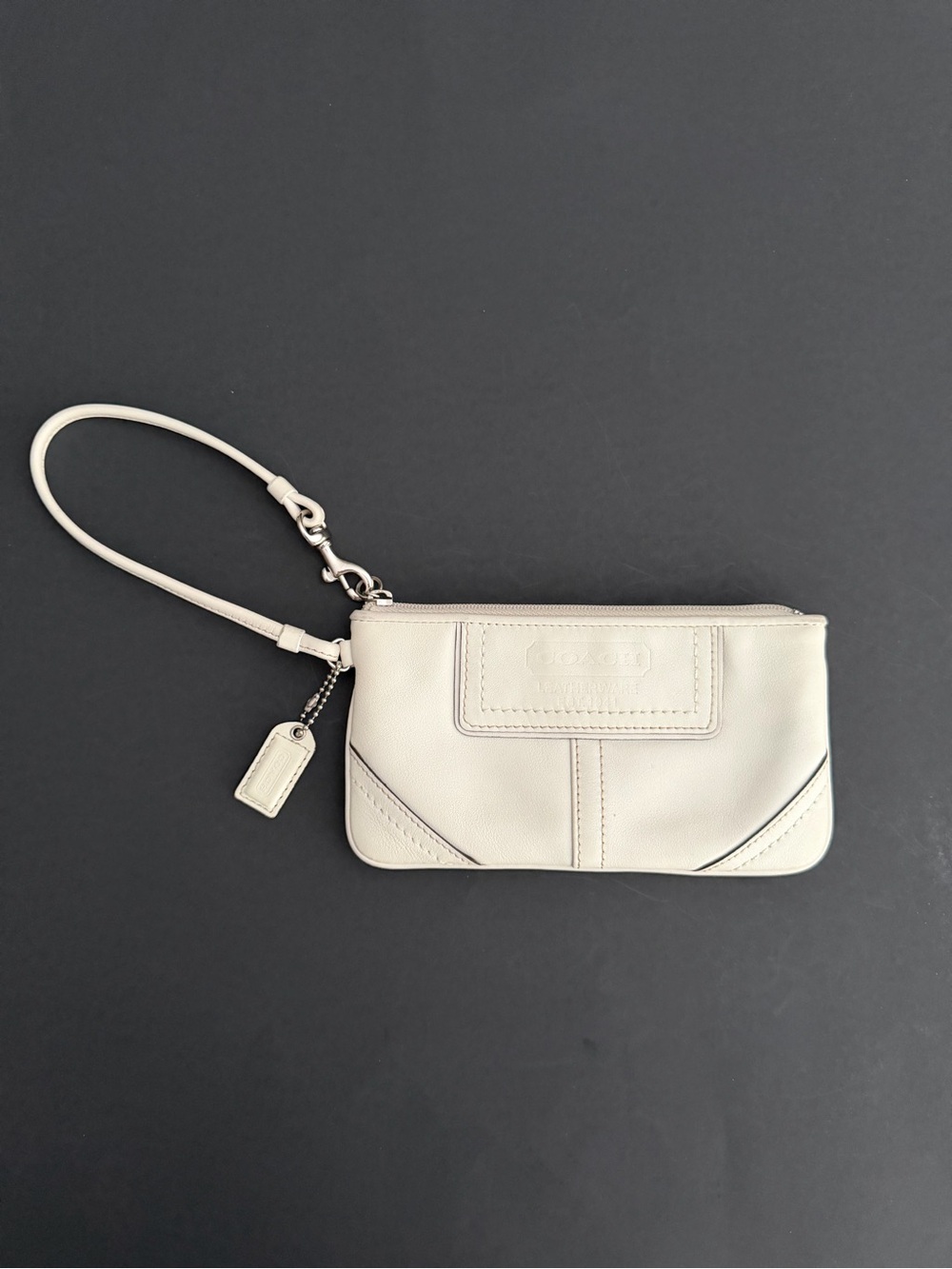 Coach Small Pebbled Leather Wristlet in Cream